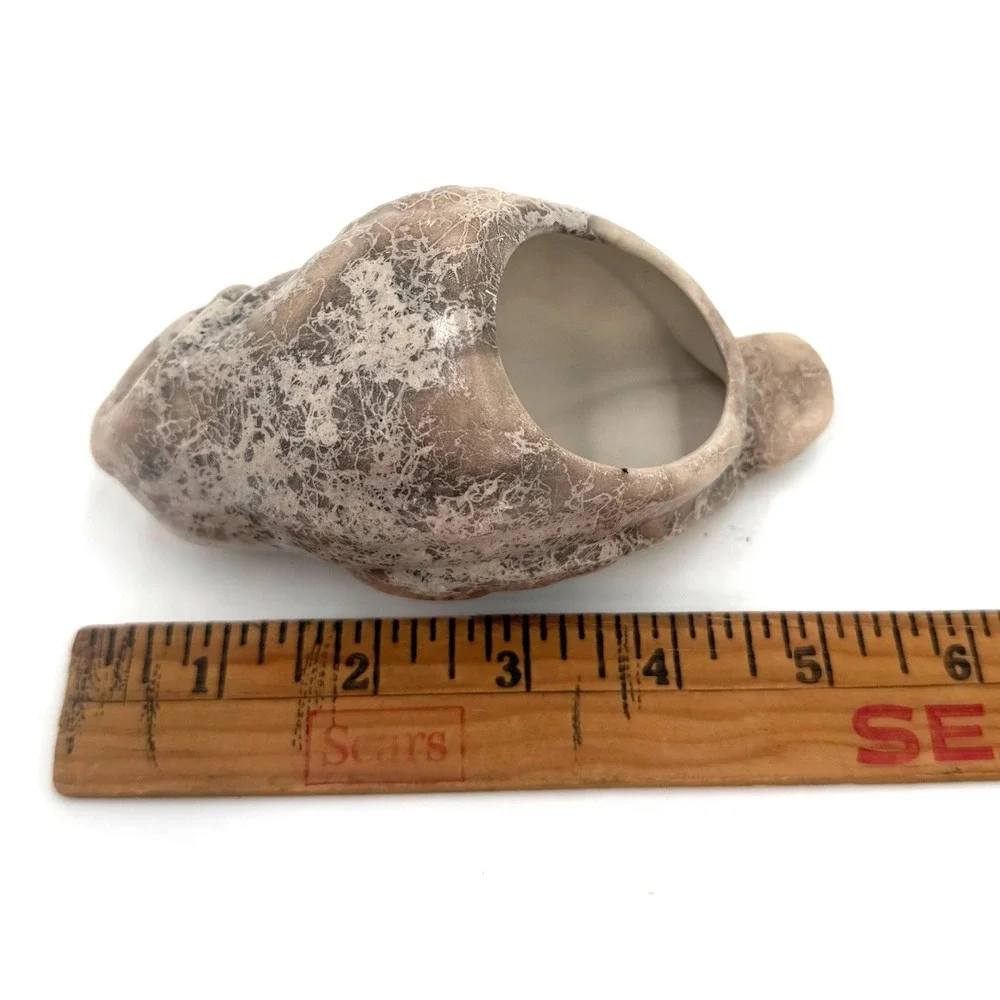 Owl Figurine Planter 5in Brown Tan Marbled Ceramic MCM Style
